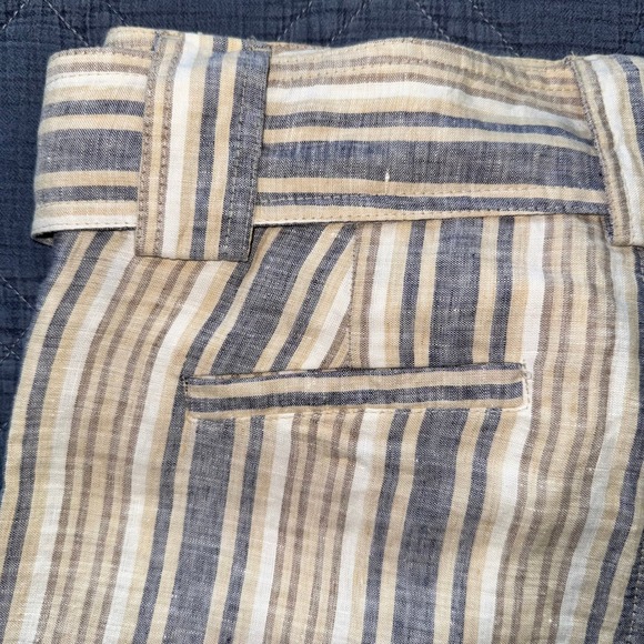 Zara Flax Linen Striped Tie-Waist Shorts Coastal Summer Blue Tan White Size MED - Picture 12 of 15